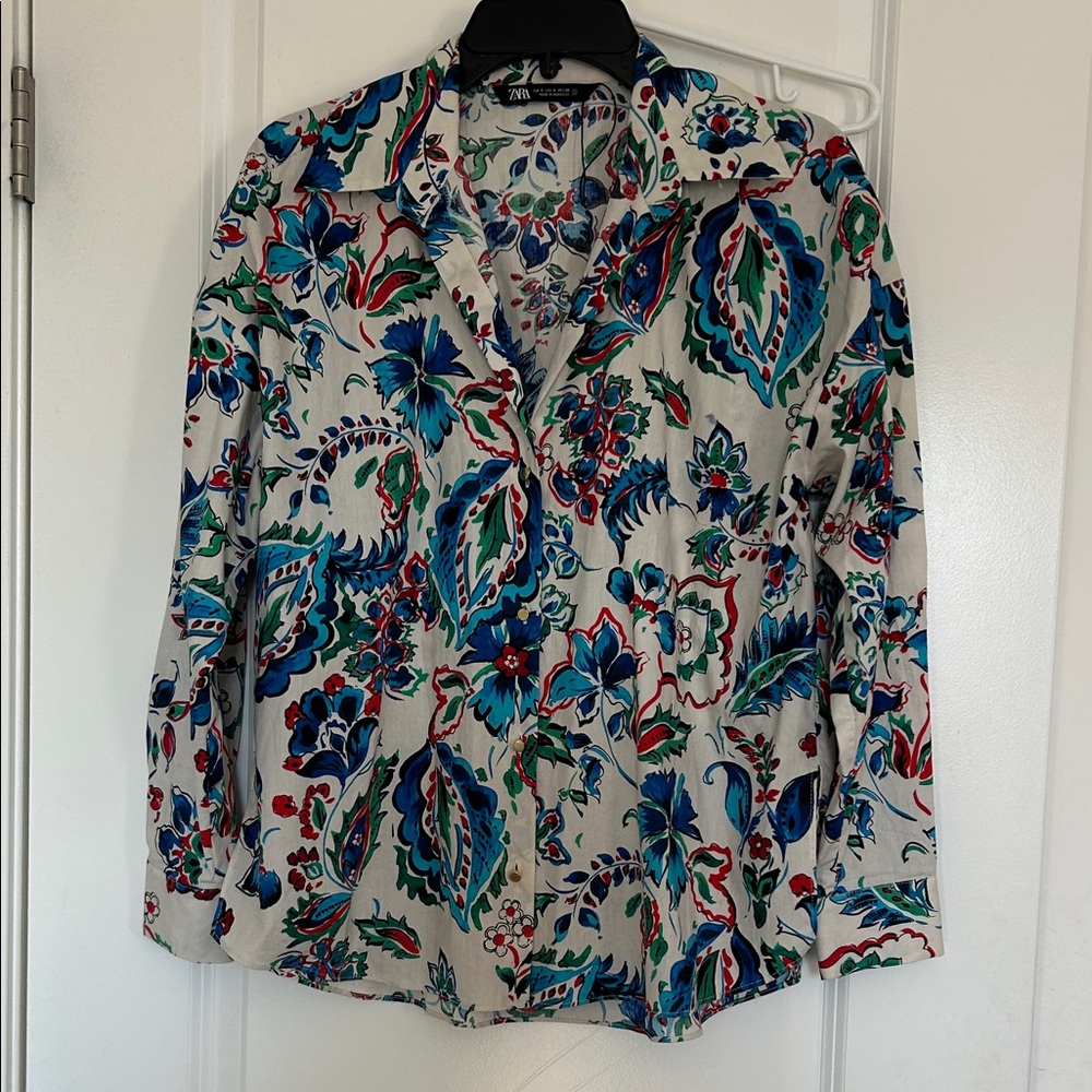 Zara Multicolor Floral Button Down Shirt